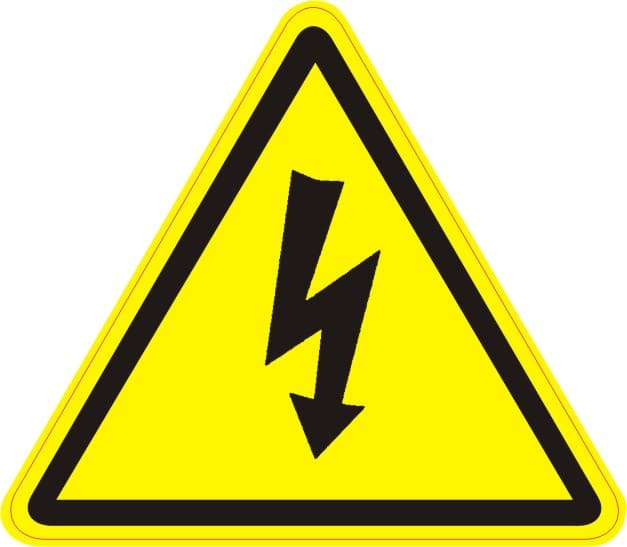 Triangle jaune signalant un danger électrique avec un symbole d'éclair noir.
