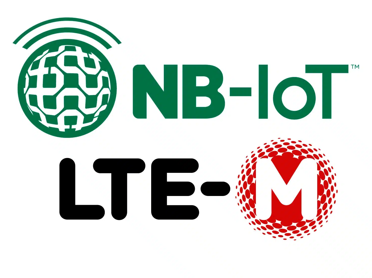 Logos NB-IoT et LTE-M, technologies 4G pour objets connectés.