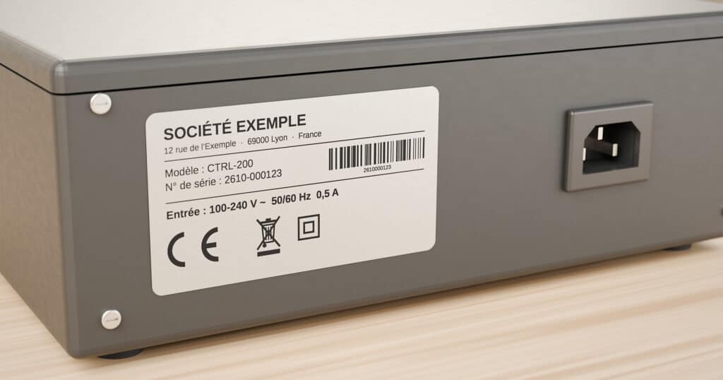 Plaque signalétique produit électronique CE avec mentions obligatoires