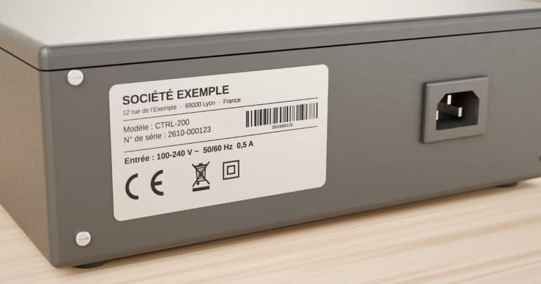 Plaque signalétique produit électronique CE avec mentions obligatoires